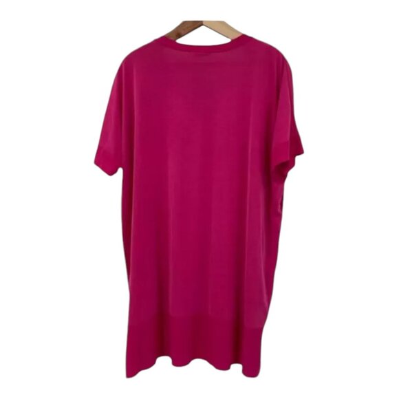 Jodifl Large V-Neck Fuchsia Tunic T-Shirt Dress Short Sleeve Knit Mini Casual - Picture 2 of 6